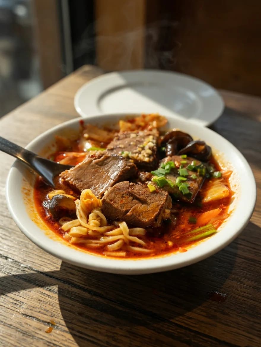 Spicy beef noodle soup at Chinese Restaurant Junichi