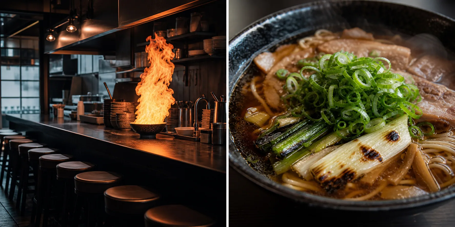 Editorial controlled fire ramen counter