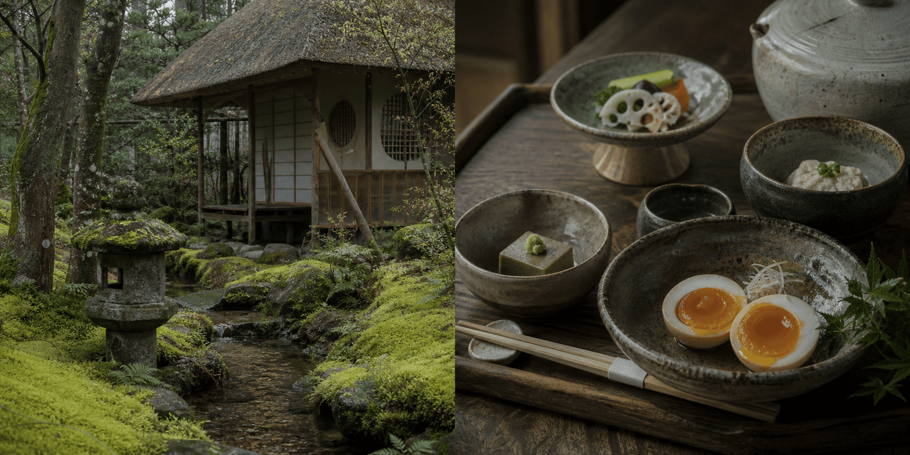Editorial moss garden and tea pavilion